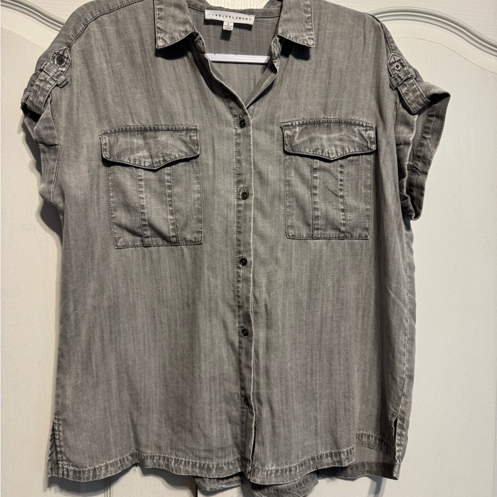 Gray Button-Up Blouse